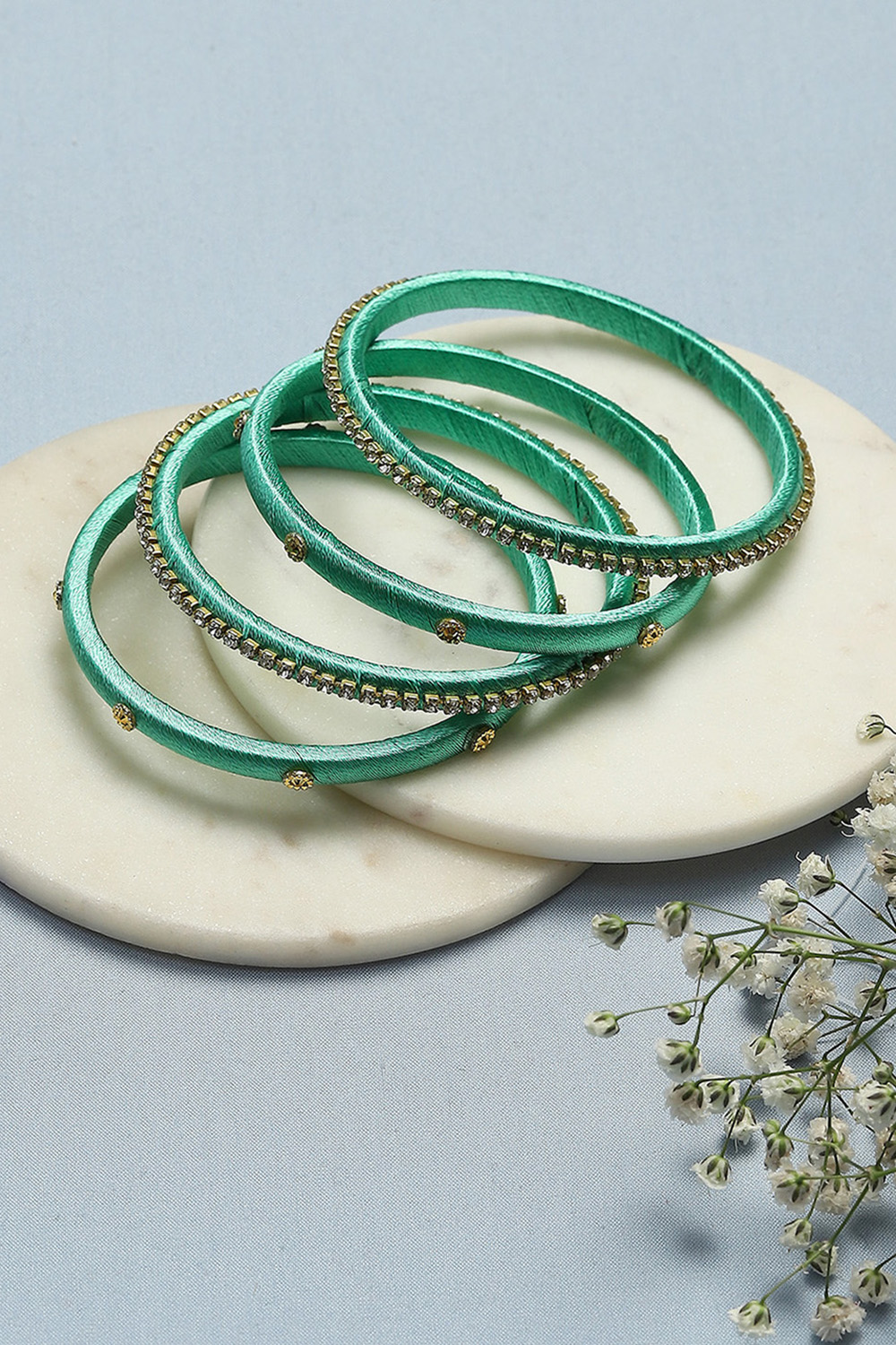 Turquoise Plastic & Thread Bangles image number 0