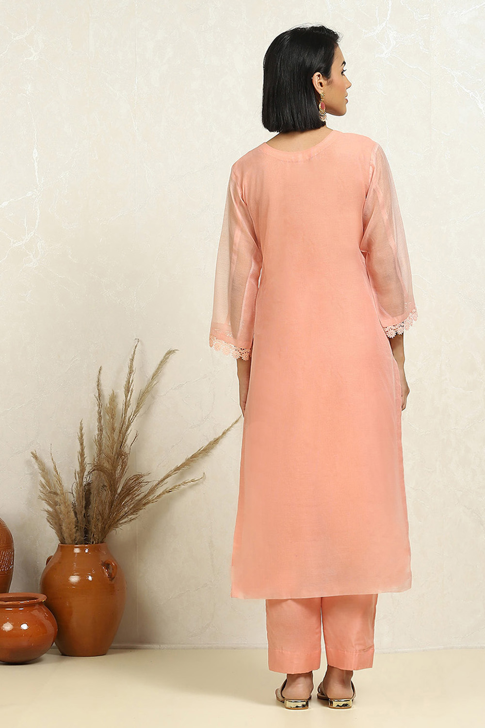 Peach-Coloured Floral Embroidered Unstitched Suit Set image number 5