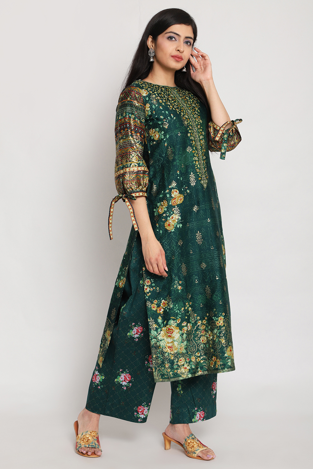 Green Cotton Straight Printed Kurta image number 4