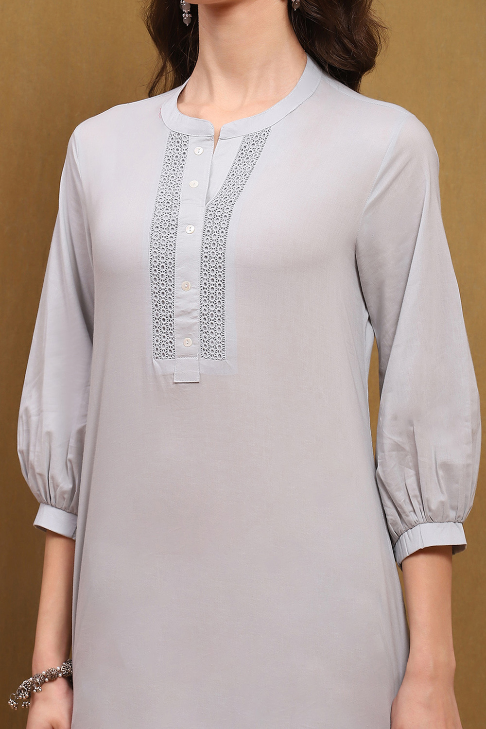 Ice Blue Cotton Solid Regular Fit Straight Kurta image number 1