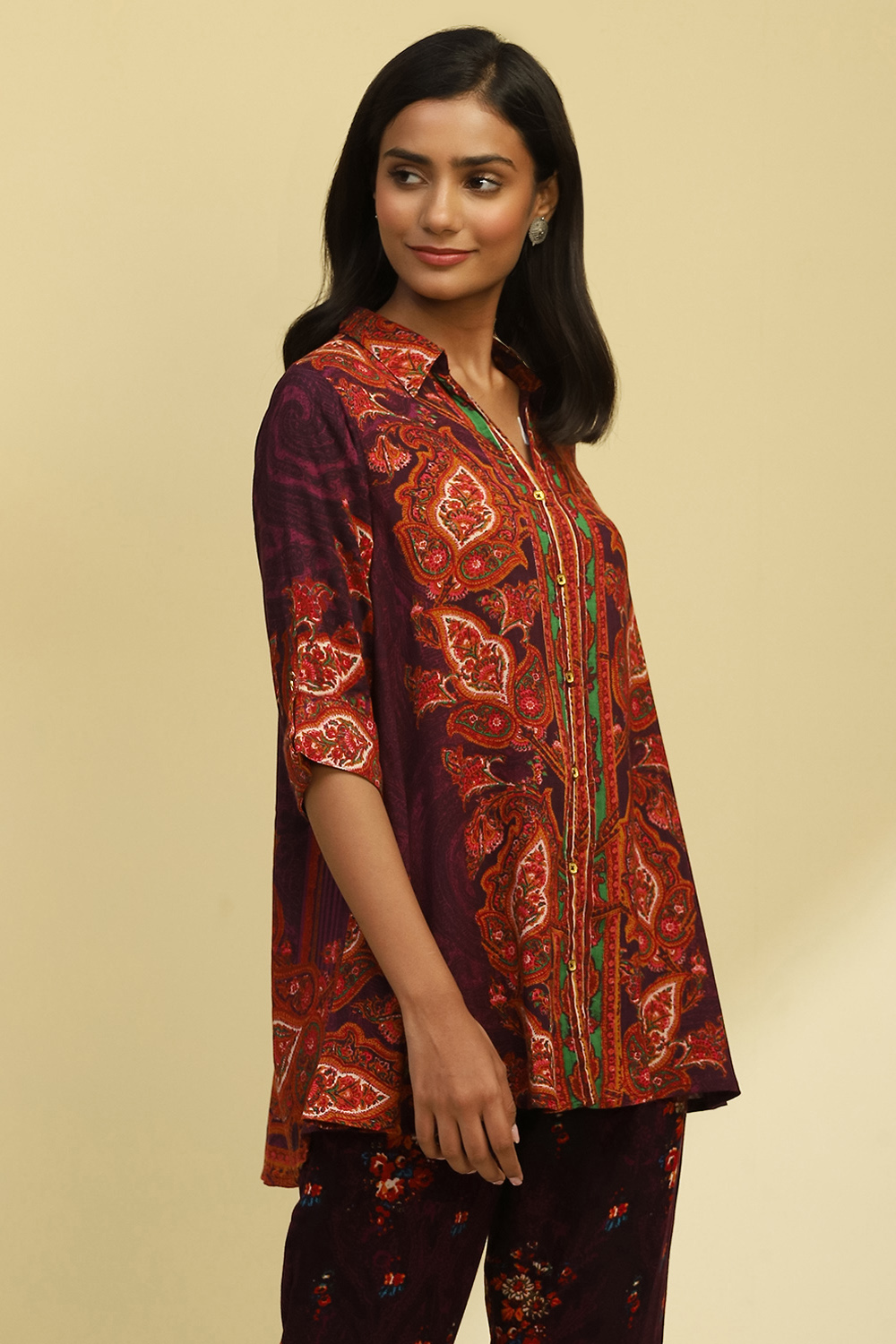 Purple Printed Regular Fit Straight Kurti image number 4