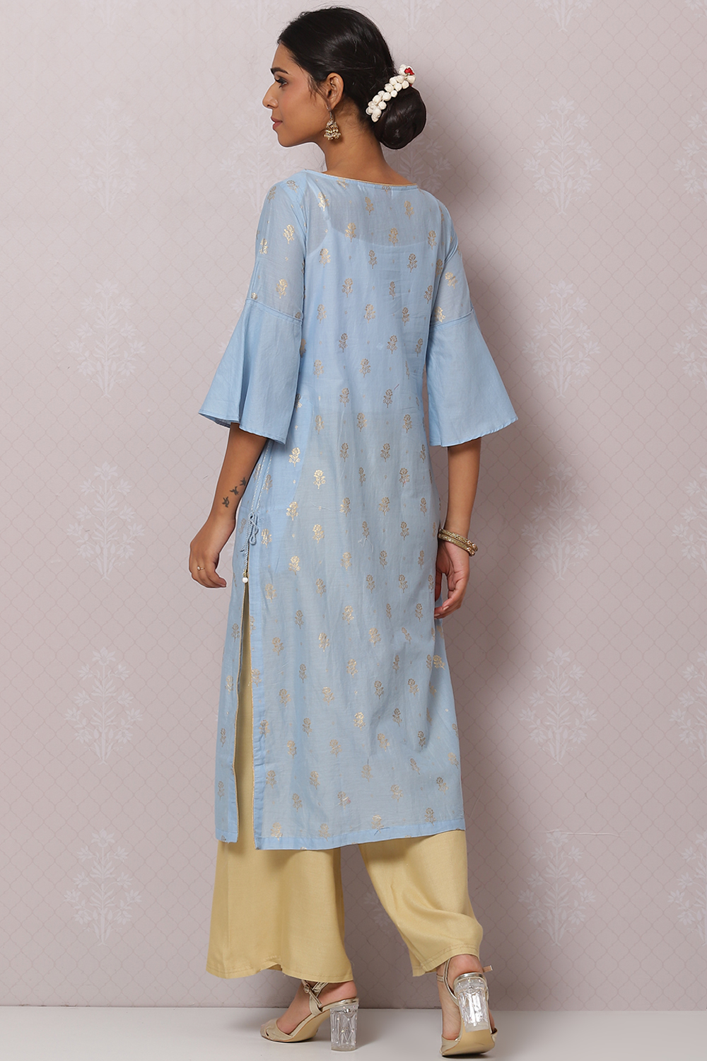 Blue Straight Cotton Kurta image number 4