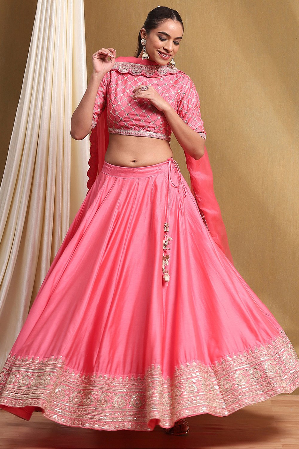 Coral Cotton Blend Straight Lehengas & Skirt Set image number 0