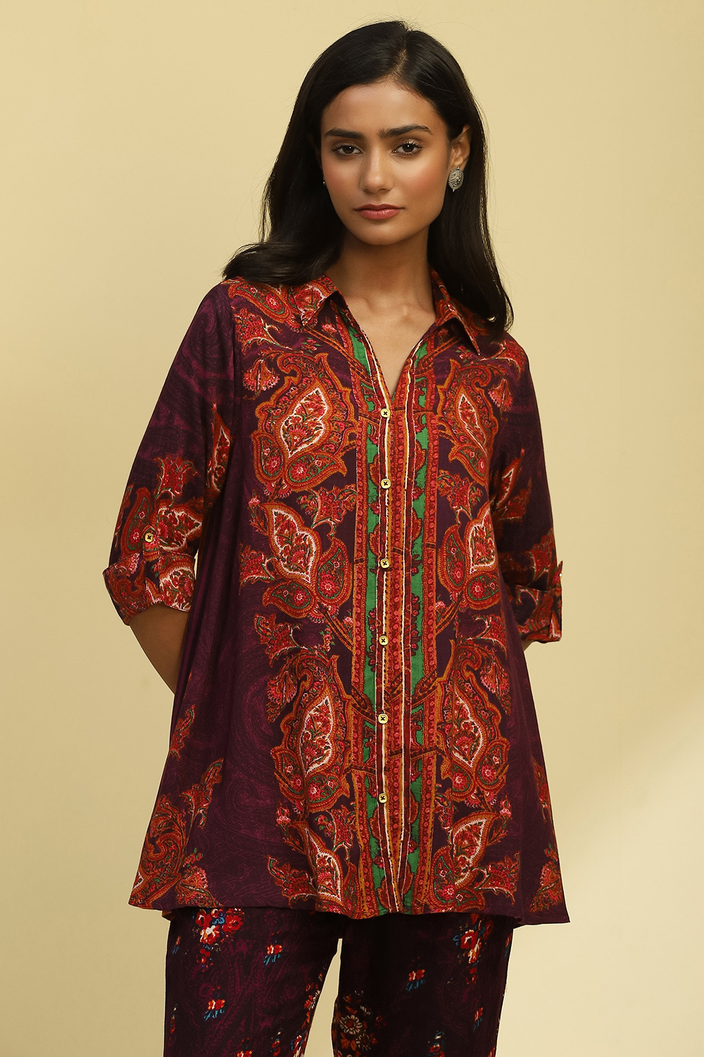 Purple Printed Regular Fit Straight Kurti image number 5