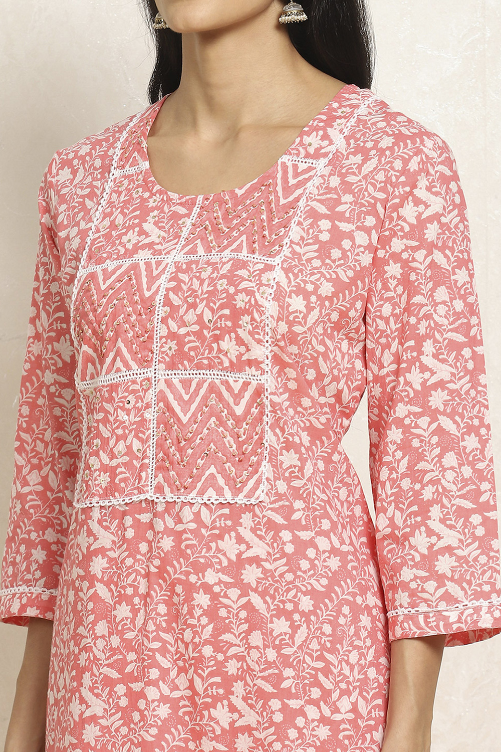 Grey Cotton Floral Printed Unstitched Suit Set image number 2