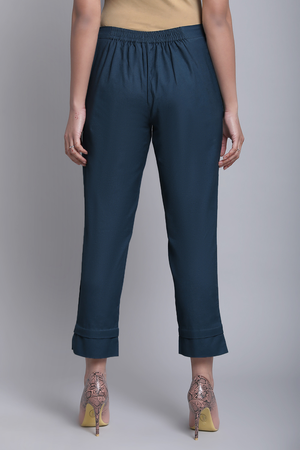 Navy Blue Cotton Flax Pants image number 5