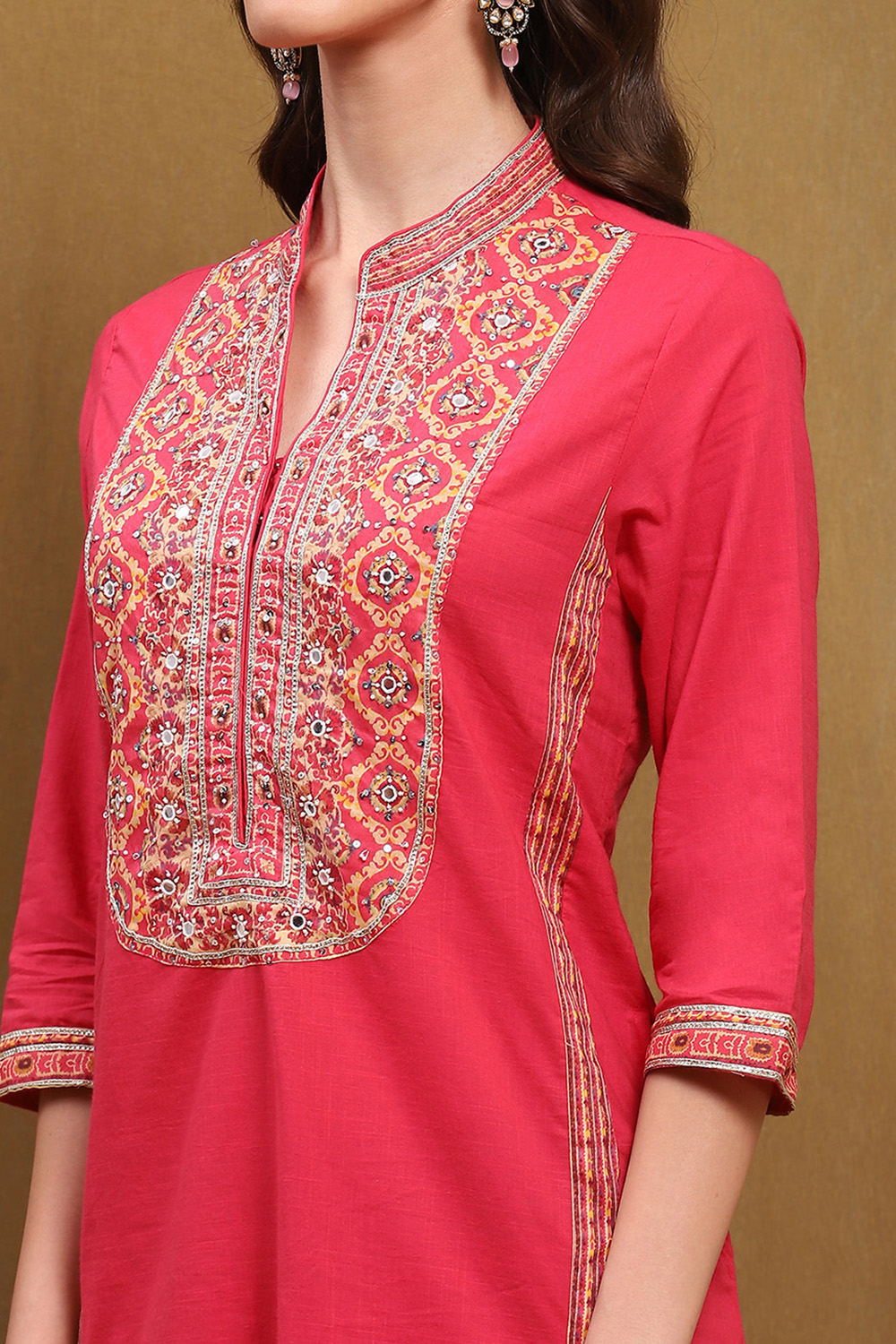 Pink Cotton Floral Printed Straight Suit Set image number 1