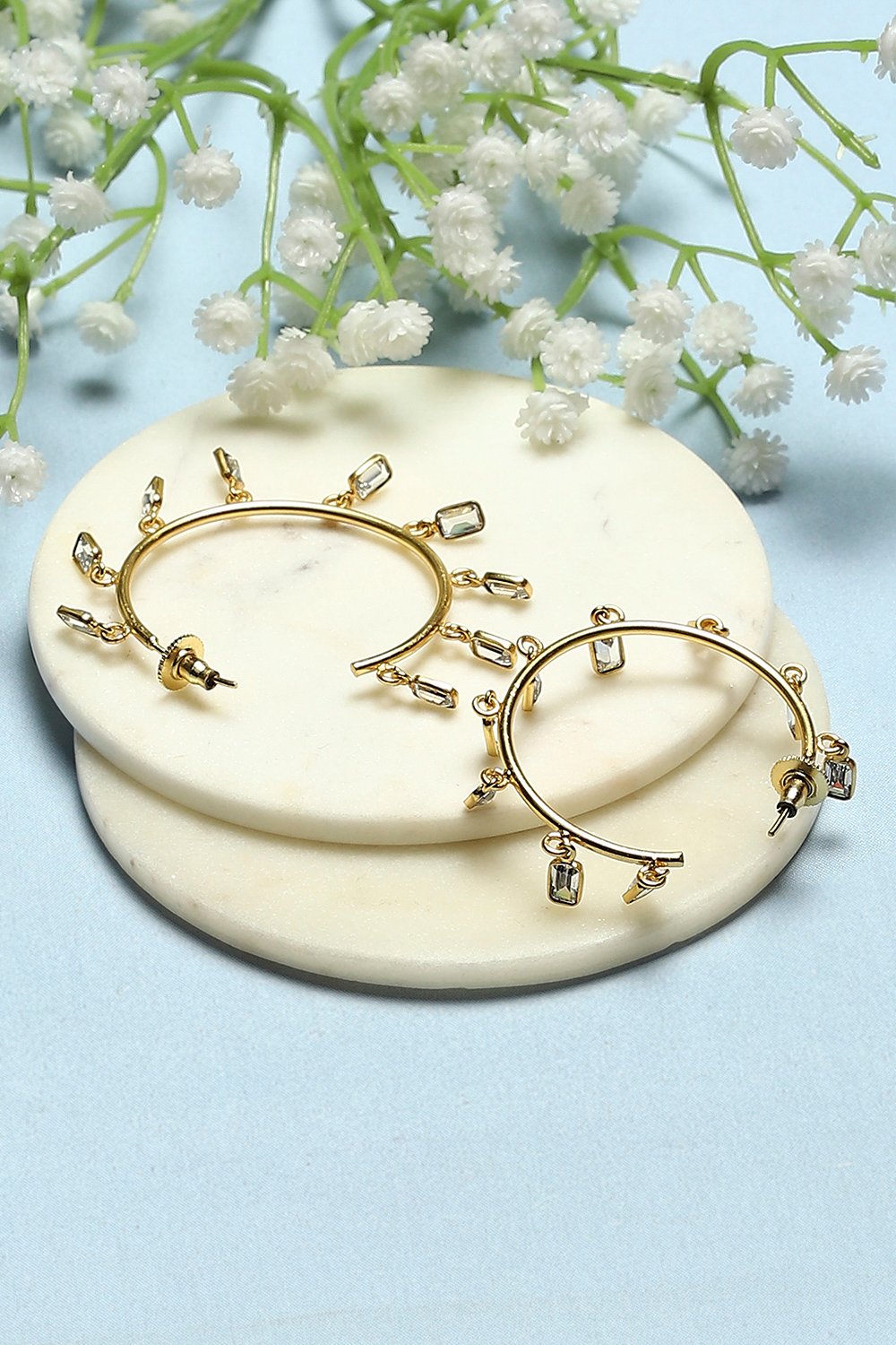 White Gold-Plated Contemporary Western Hoops image number 2