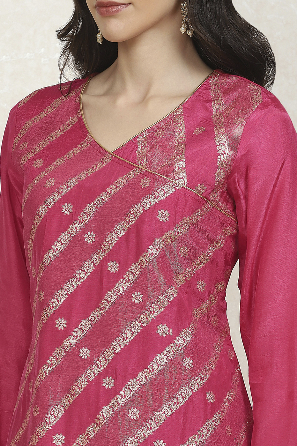 Pink Art Silk Woven Unstitched Suit Set image number 2