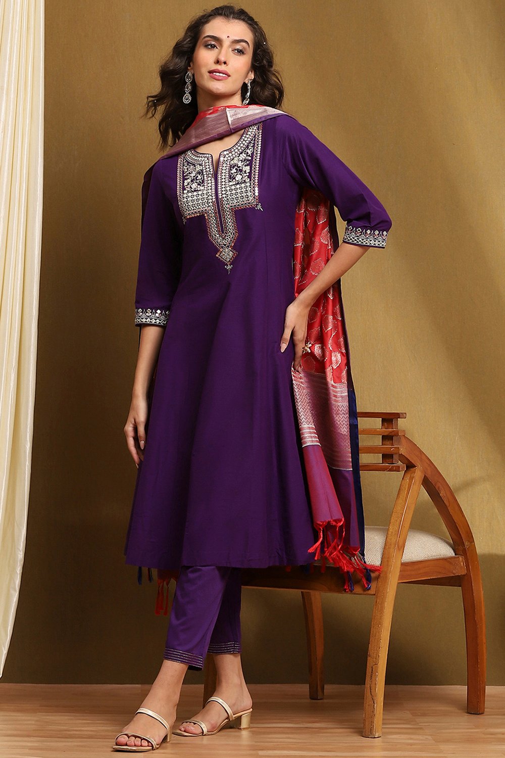 Purple Polyester Blend Kalidar Suit Set image number 6