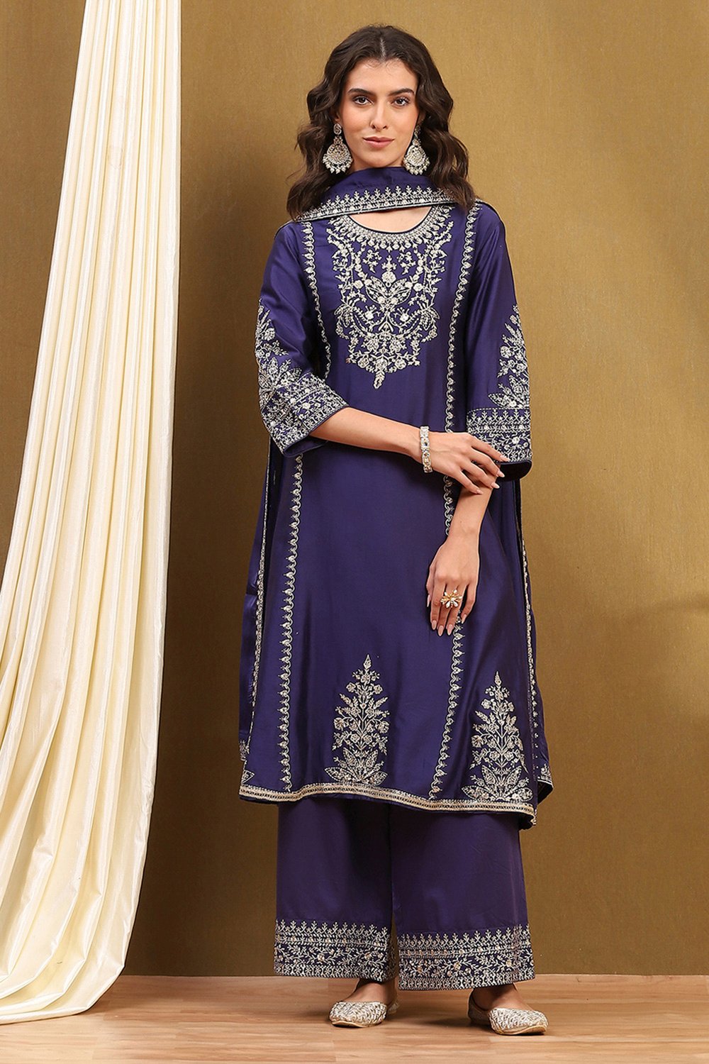 Purple Silk Chanderi Kalidar Suit Set image number 7