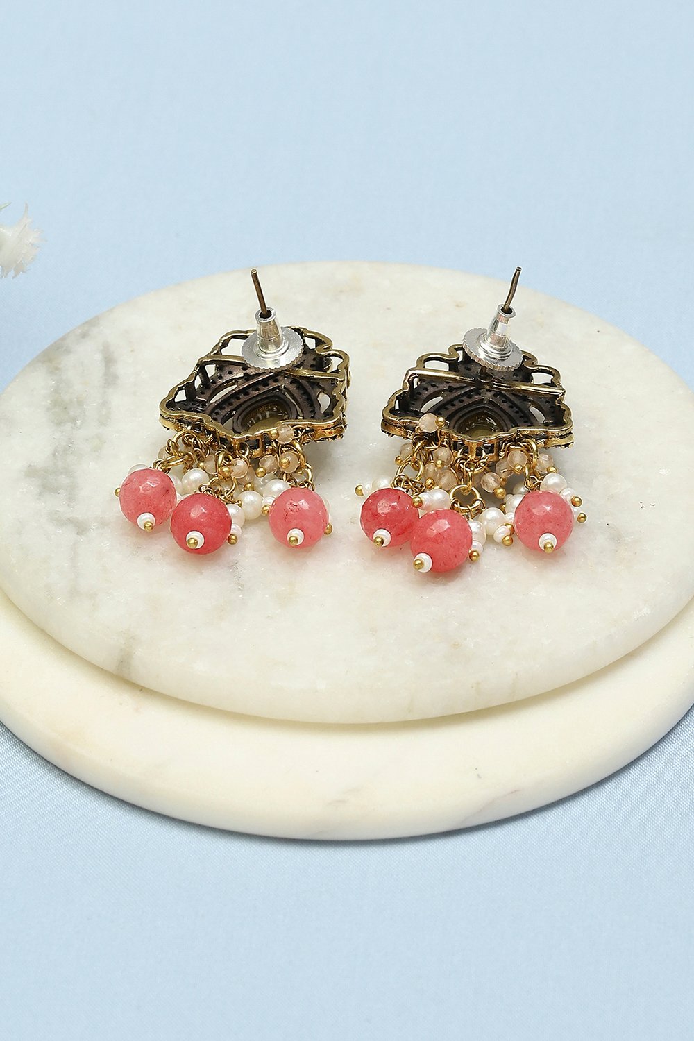 Peach Kundan Festive Studs image number 2