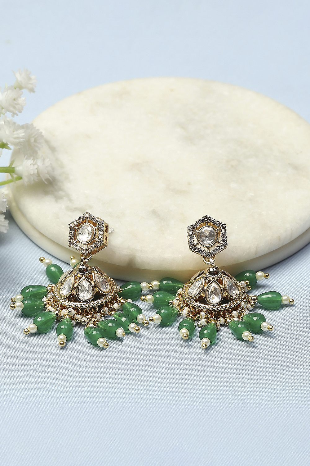 Green Kundan Festive Jhumka image number 0