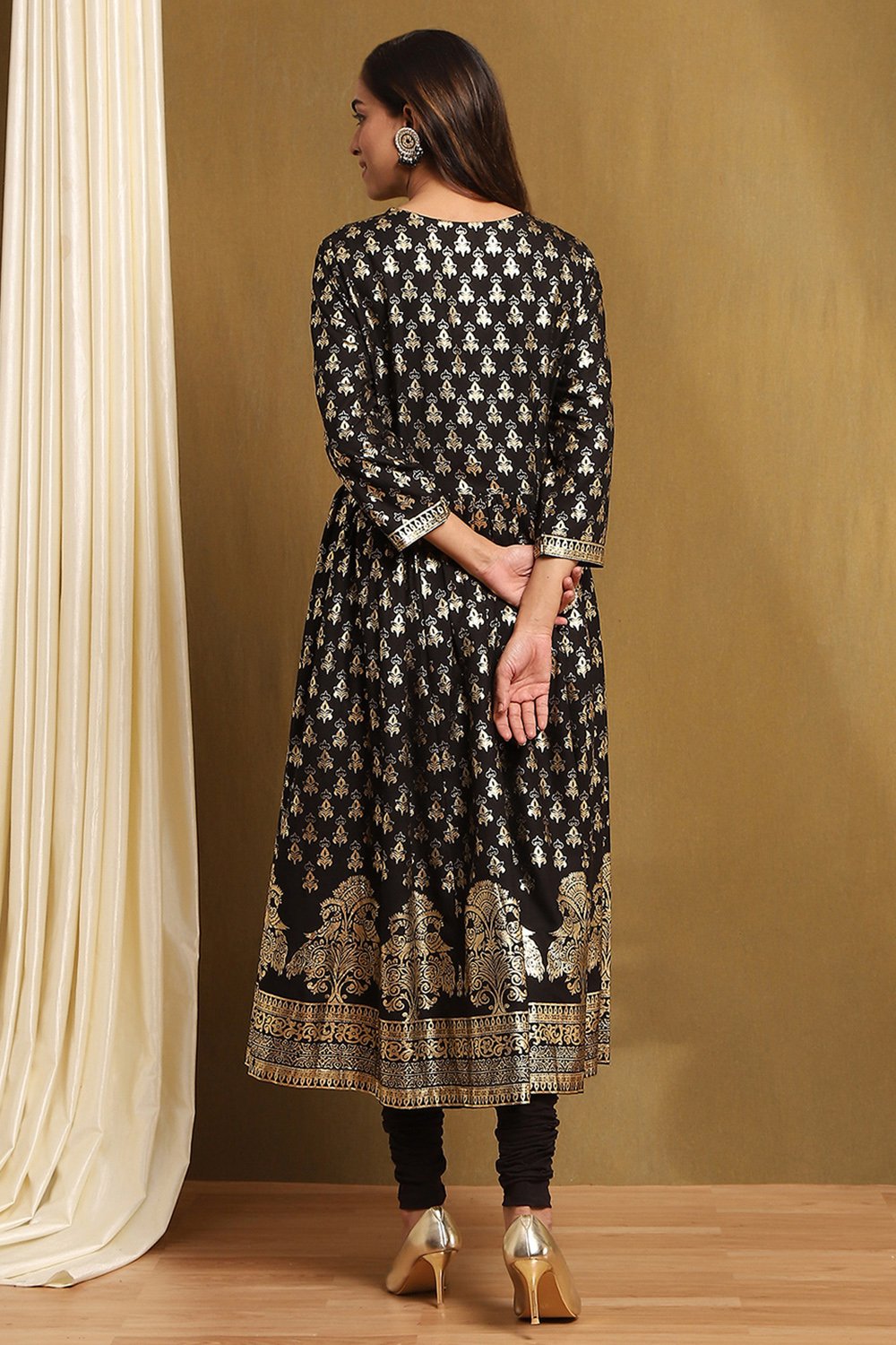 Black Foil Printed Anarkali Suit Set image number 4