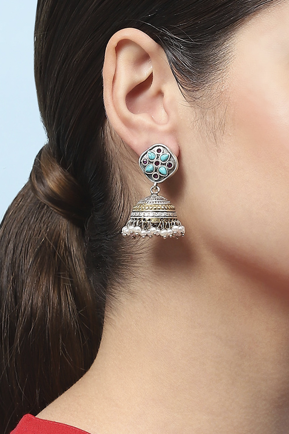 Turqouise Oxidised Casual Jhumka image number 3