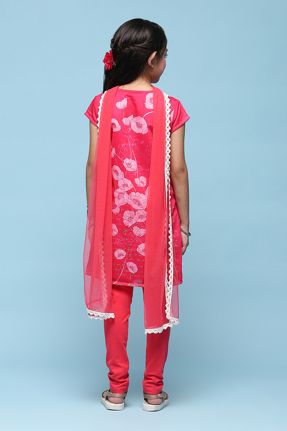 Pink Polyester Straight Printed Kurta Churidar Suit Set image number 4