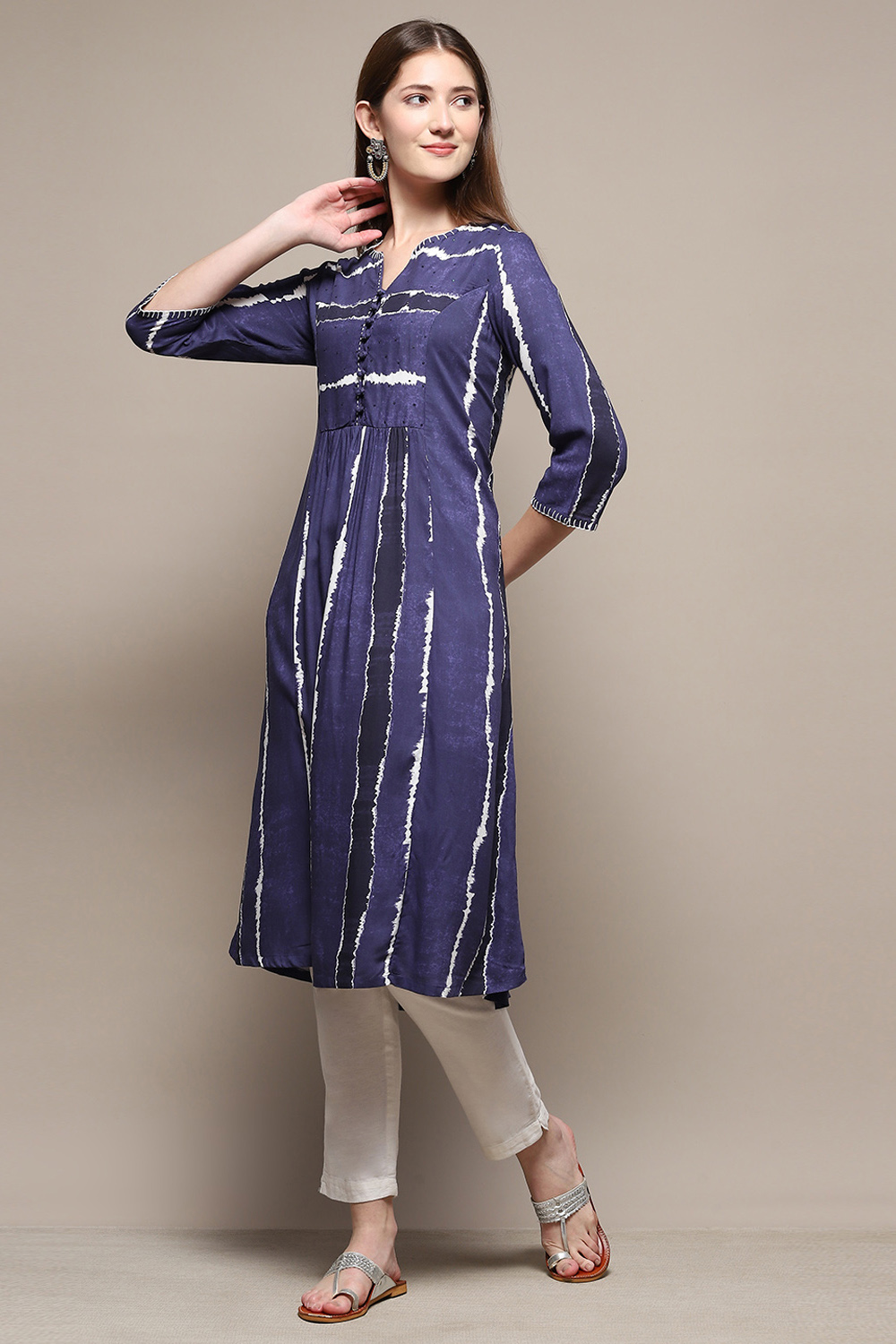 Indigo Rayon Straight Printed Kurta image number 0