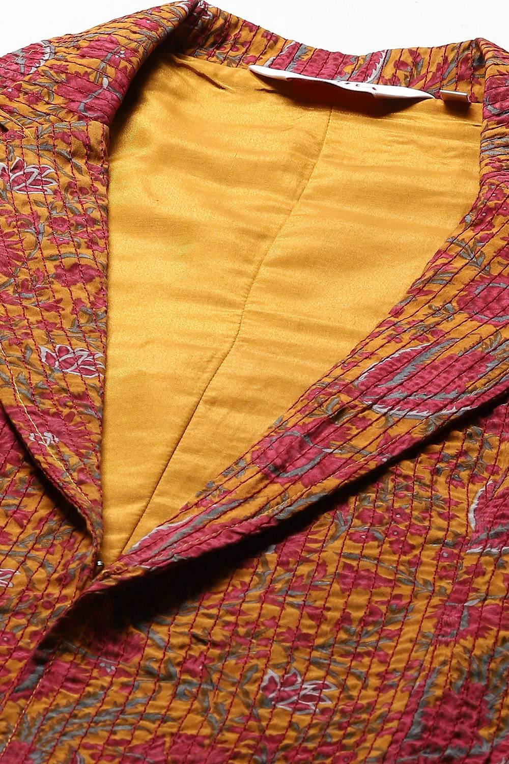 Mustard Poly Viscose Straight Printed Jacket image number 1