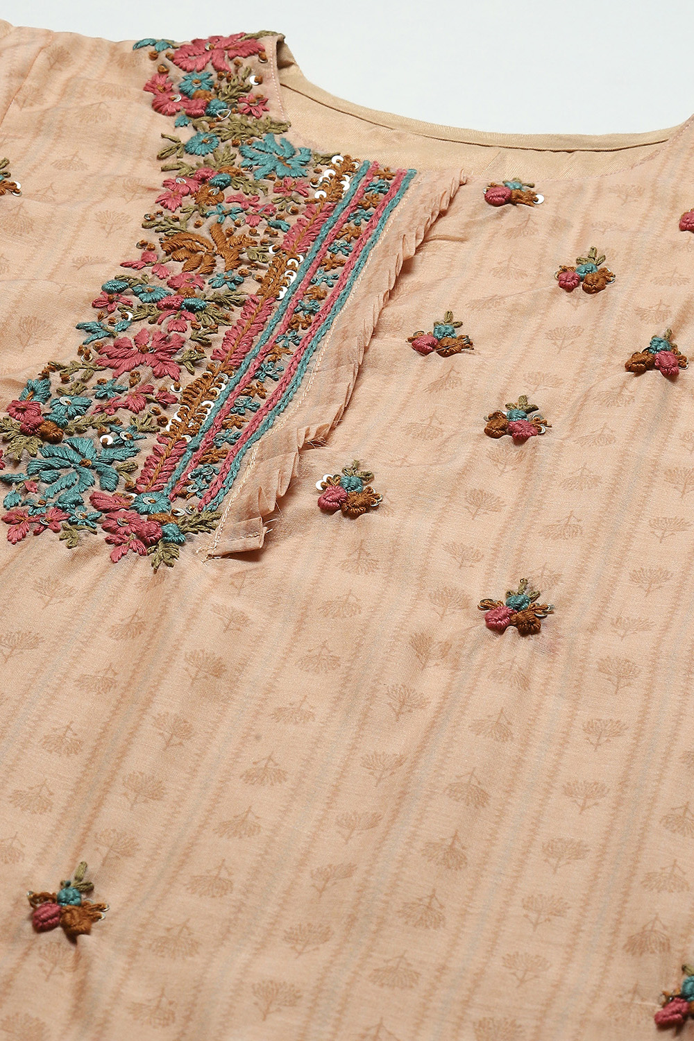 Light Brown Chanderi Handloom Unstitched Suit Set image number 2