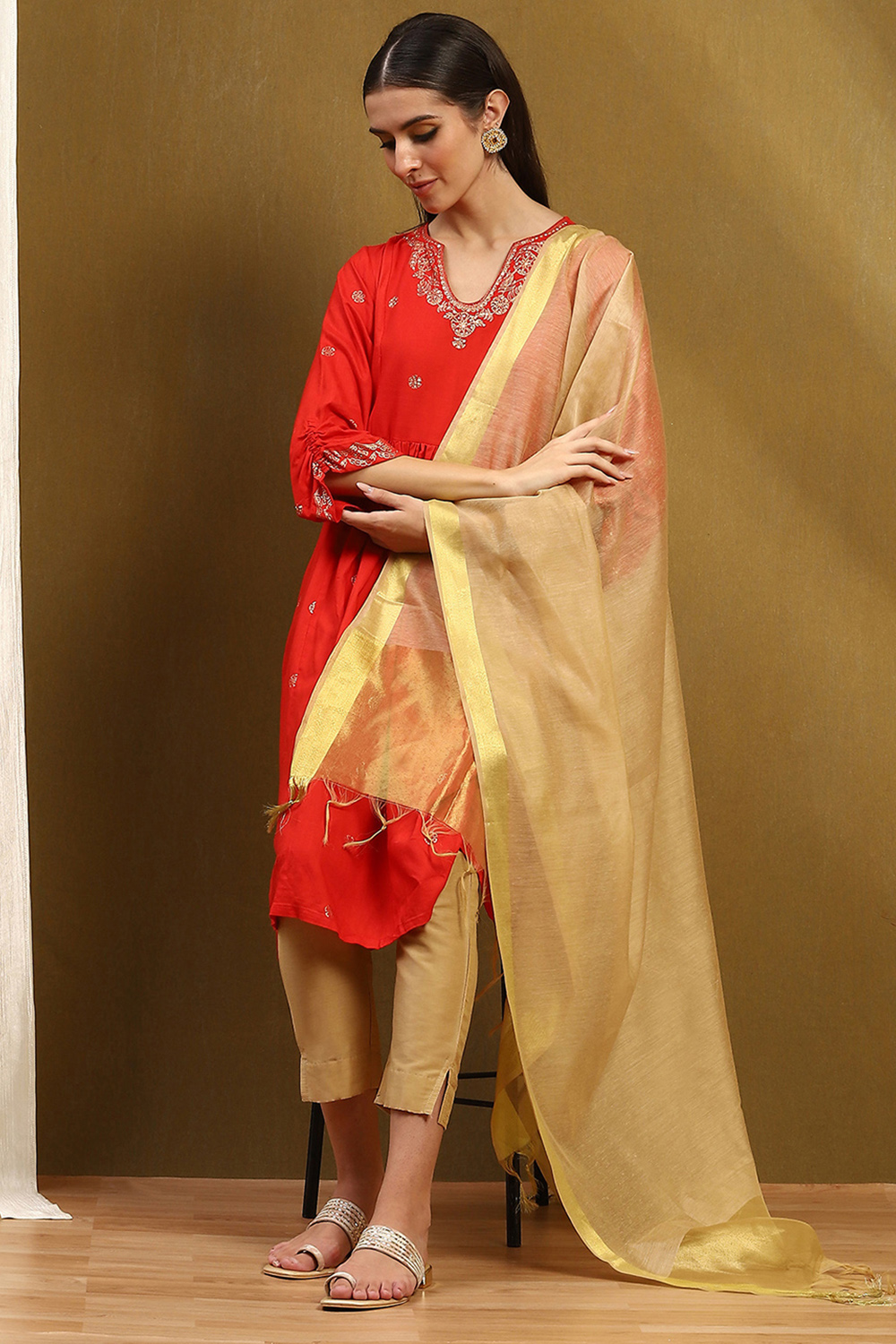 Camel Poly Silk Dupatta image number 0