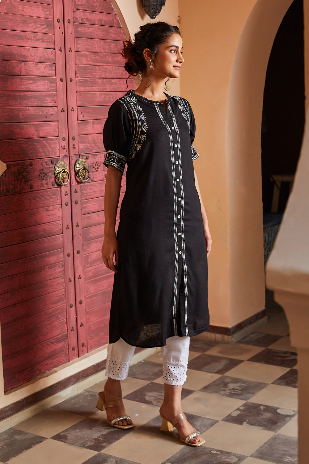 Black Rayon Printed Straight Kurta image number 5