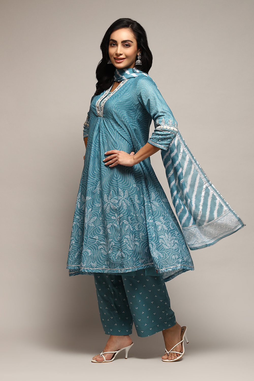 Blue Poly Cotton Kalidar Kurta Palazzo Suit Set image number 6