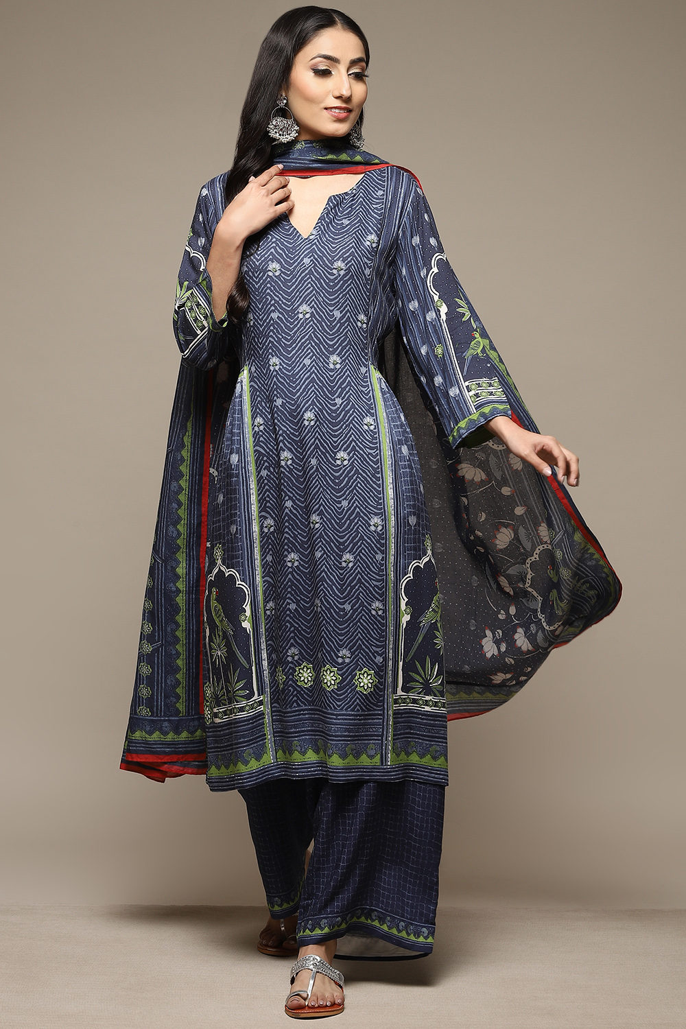 Indigo & Green Rayon Straight Kurta Palazzo Suit Set image number 0