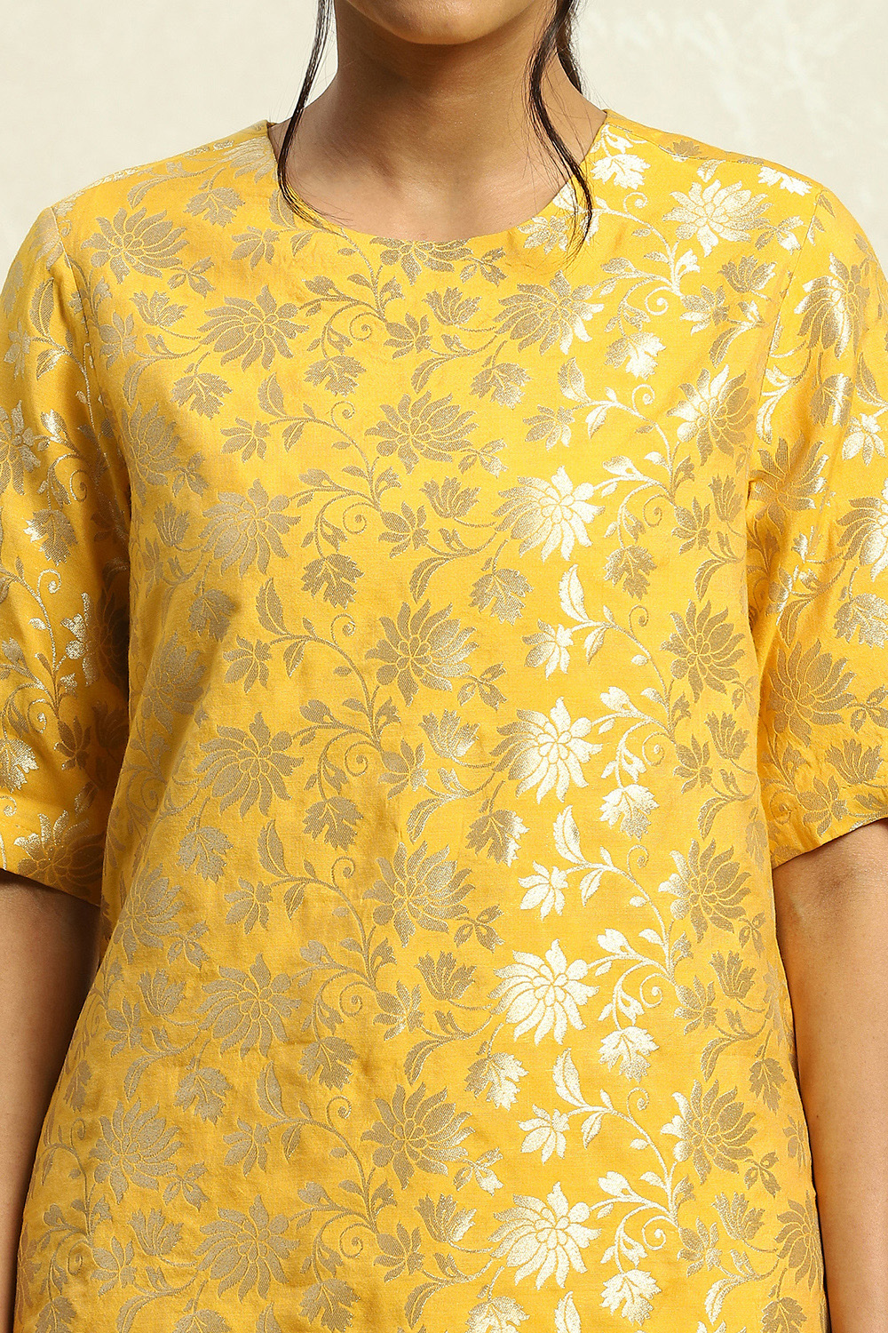 Yellow Jacquard Printed Straight Kurta Set image number 1