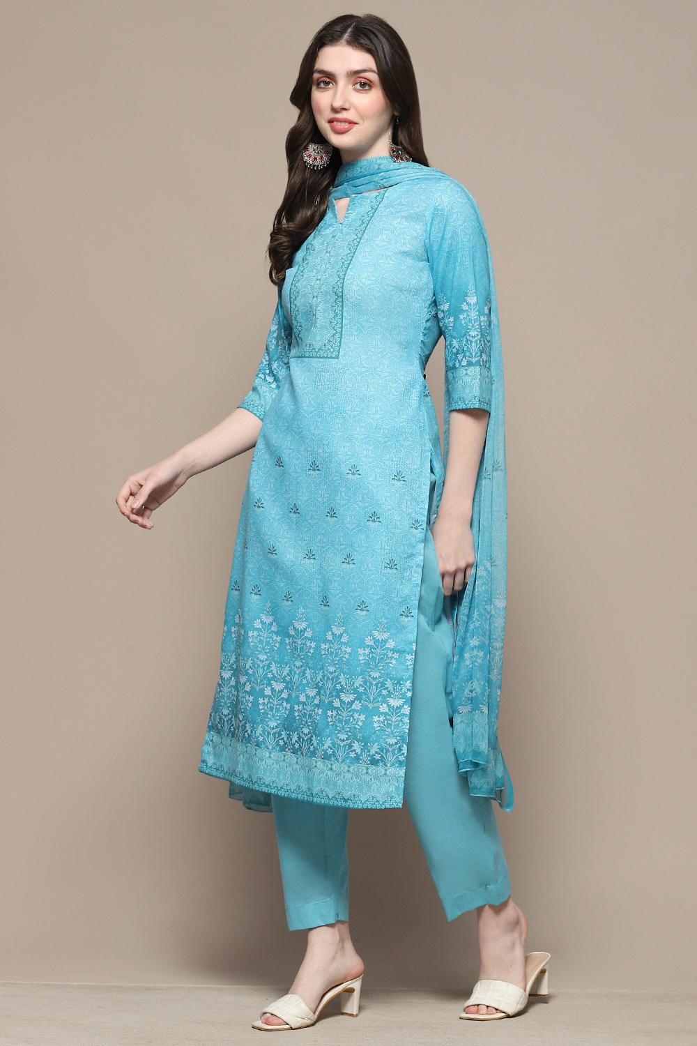 Blue Cotton Blend Digital Print Unstitched Suit Set image number 5