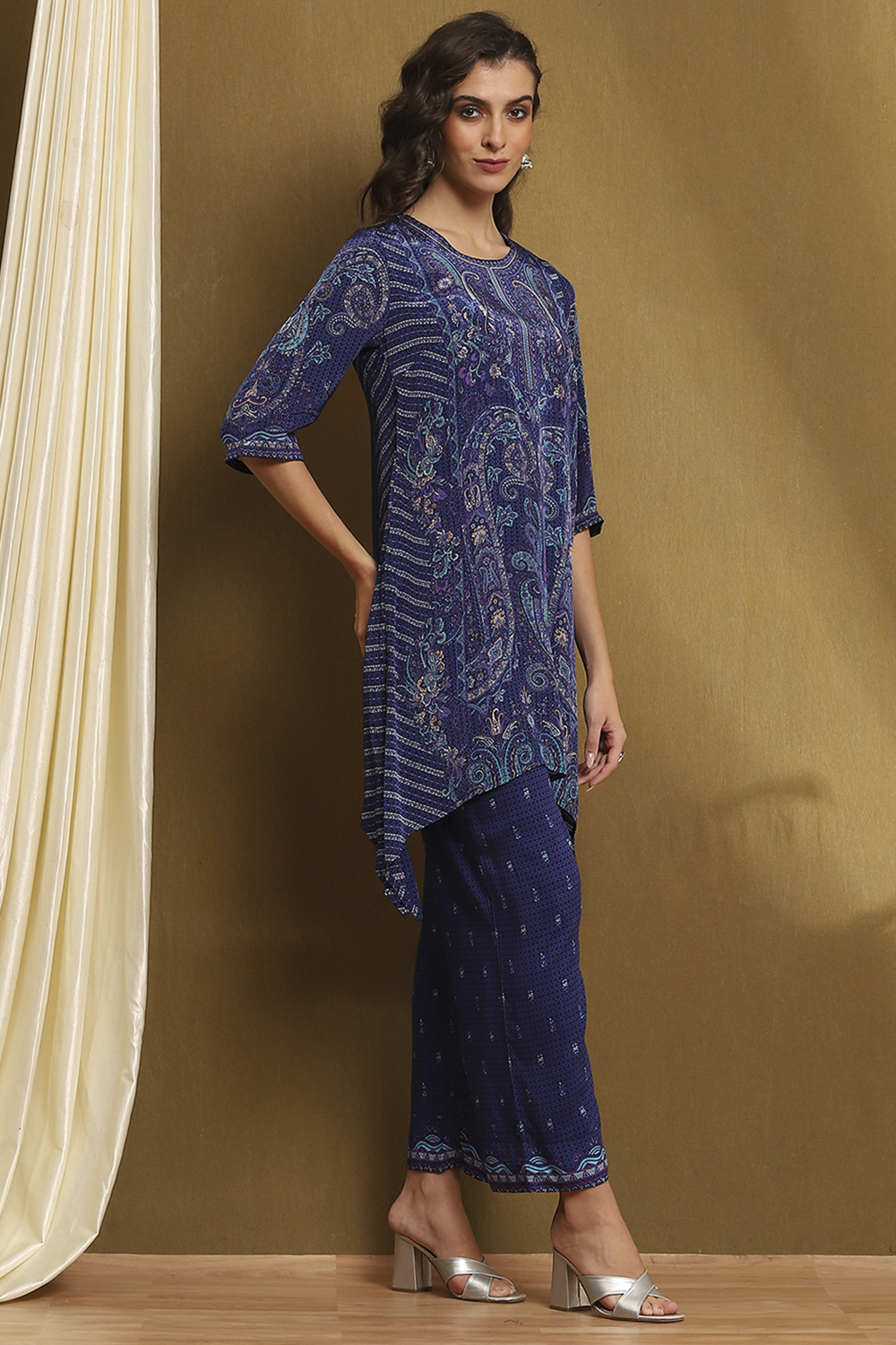 Blue Crepe Asymmetric Suit Set image number 5