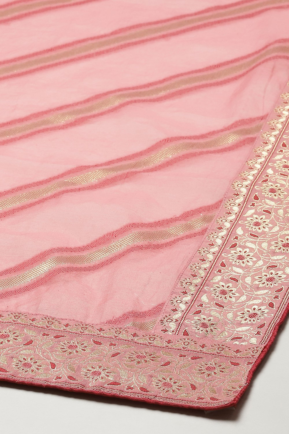 Blush Pink Cotton Yarn-Dyed Floral Straight Suit Set image number 3