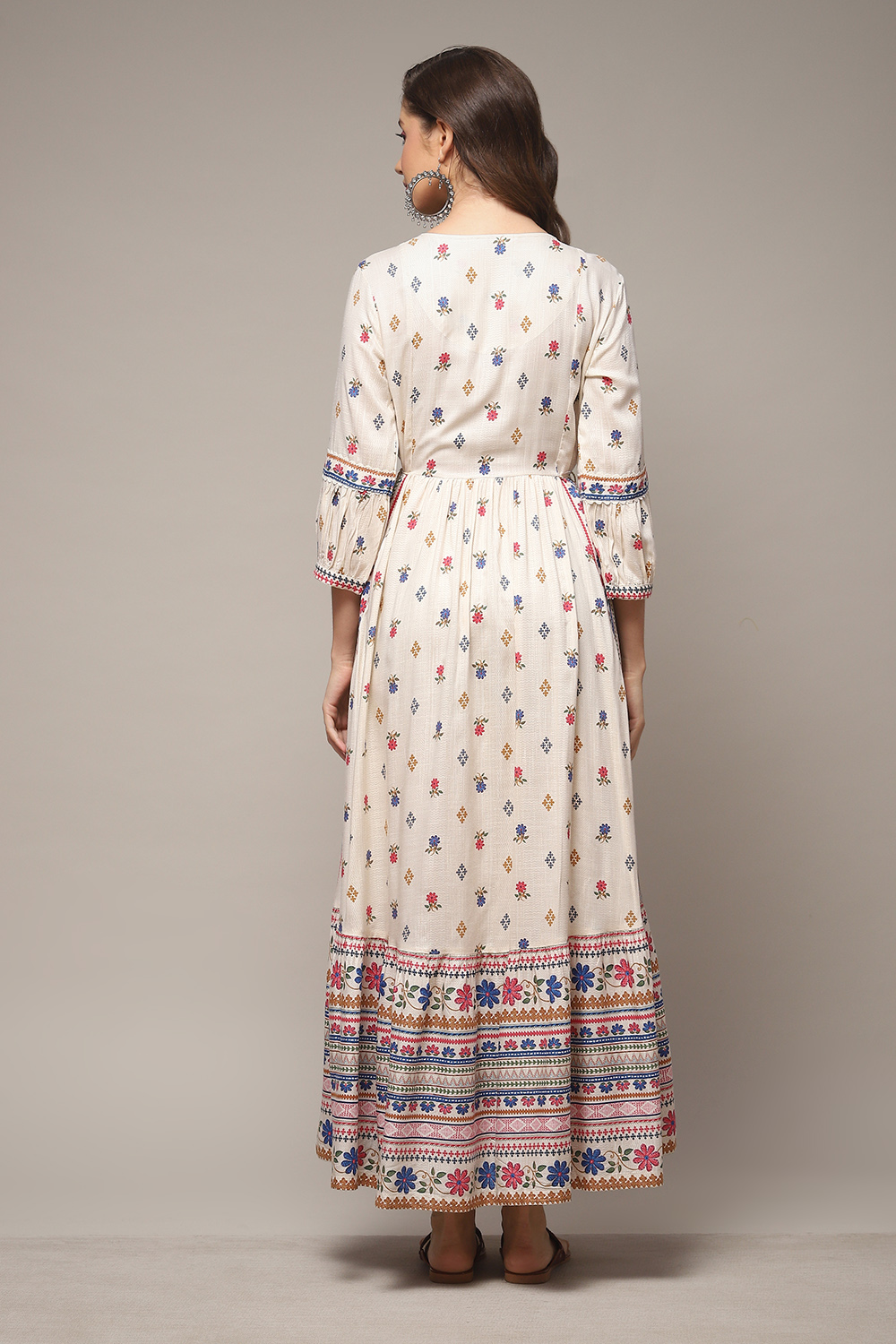 Ecru LIVA Tiered Printed Dress image number 2