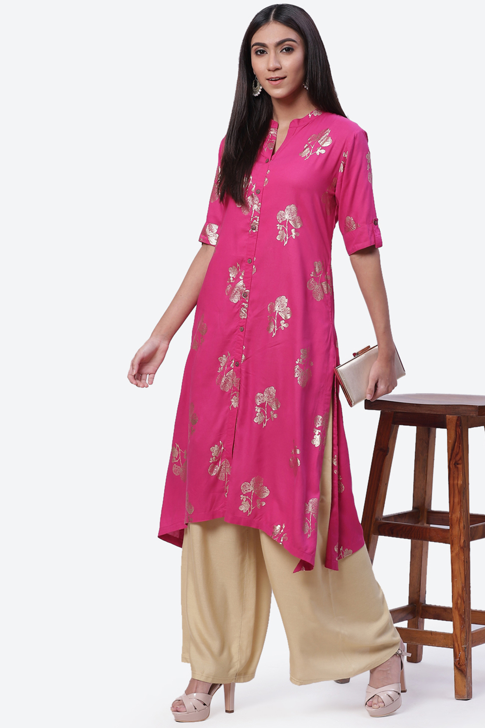 Fuchsia Rayon Asymmetric Kurta image number 5