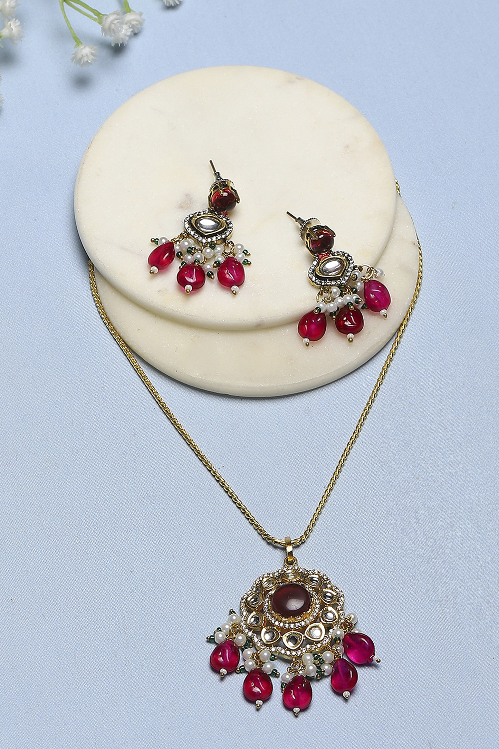 Ruby Brass Necklace Set image number 0