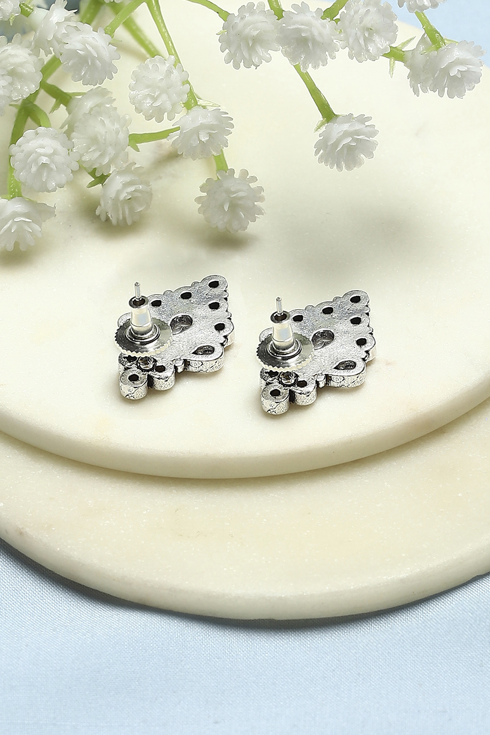 White Oxidised Stone Studded Studs image number 2