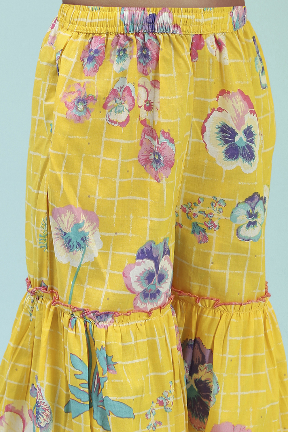 Yellow Cotton Peplum Suit Set image number 2