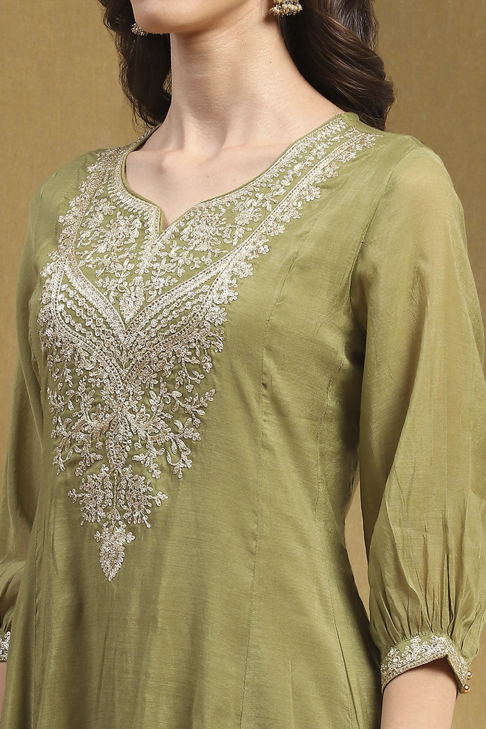 Mehndi Polyester Blend Kalidar Suit Set image number 1