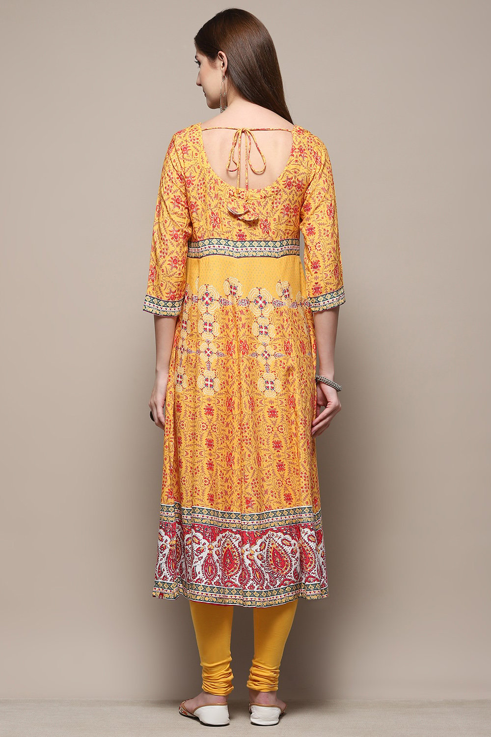 Yellow Rayon Anarkali Kurta Churidar Suit Set image number 5