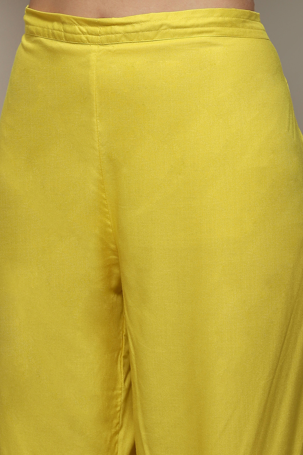 Lime Yellow Cotton Silk Straight Kurta Palazzo Suit Set image number 2