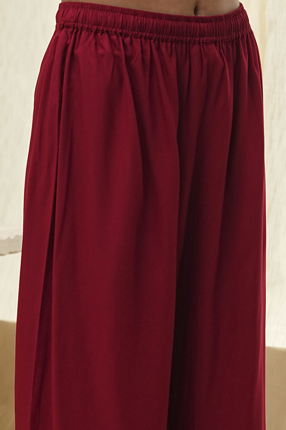 Red Viscose Rayon Solid Straight Palazzo image number 1