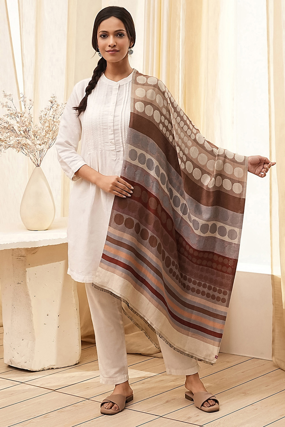 Beige Cotton Blend Dupatta image number 4