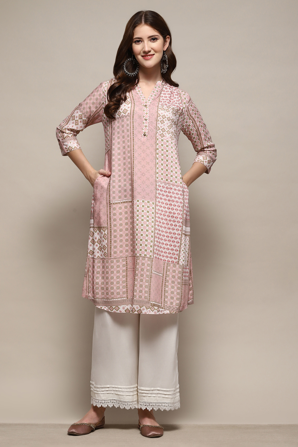 Dusty Pink Rayon Geometric Printed Straight Kurta image number 0