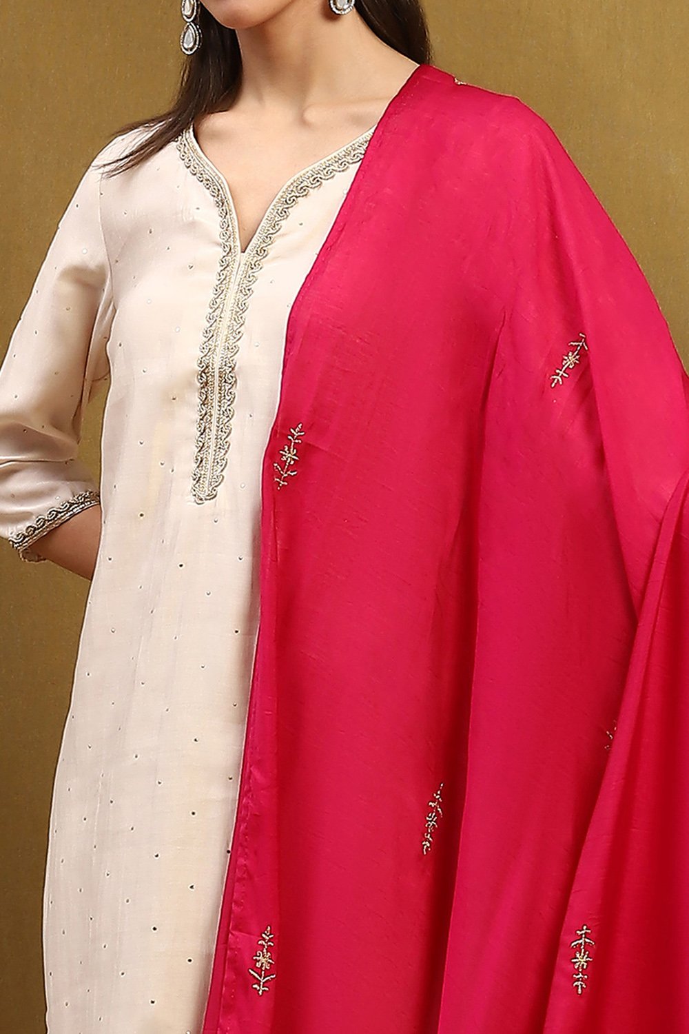 Off White Polyester Dupatta image number 1