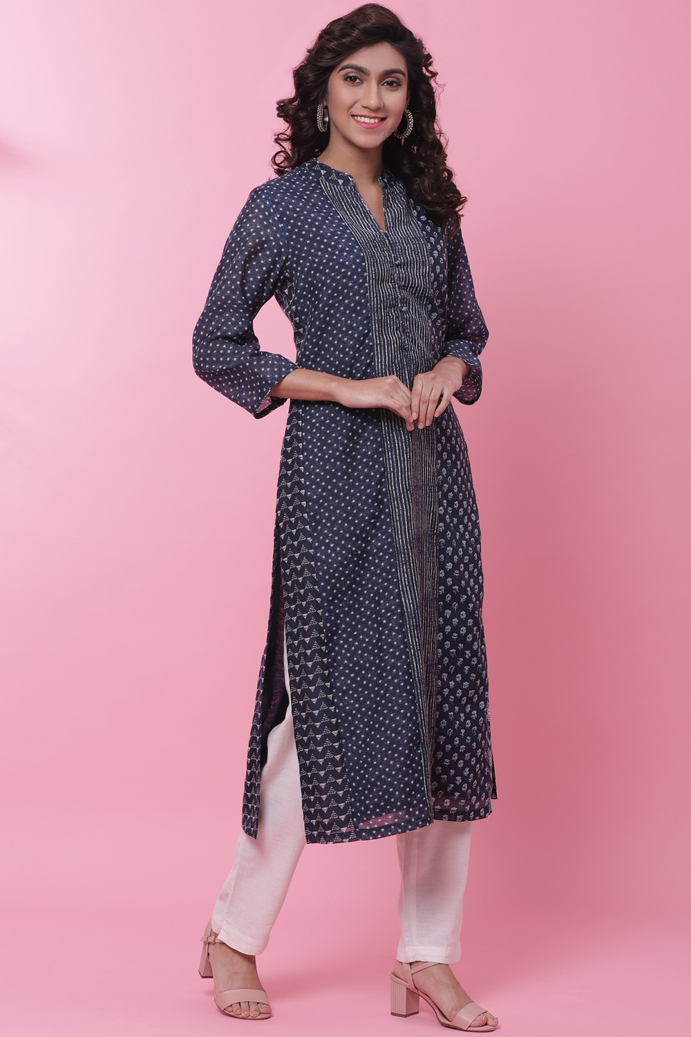 Indigo Art Silk Straight Kurta image number 3