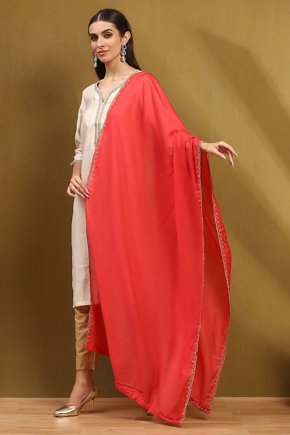 Off White Polyester Dupatta image number 2