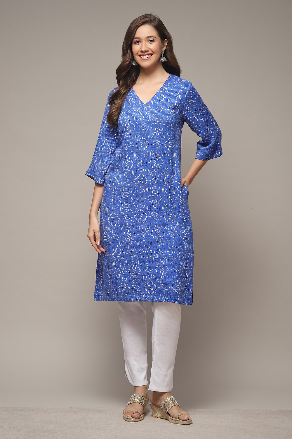 Electric Blue Viscose Straight Printed Kurta image number 1