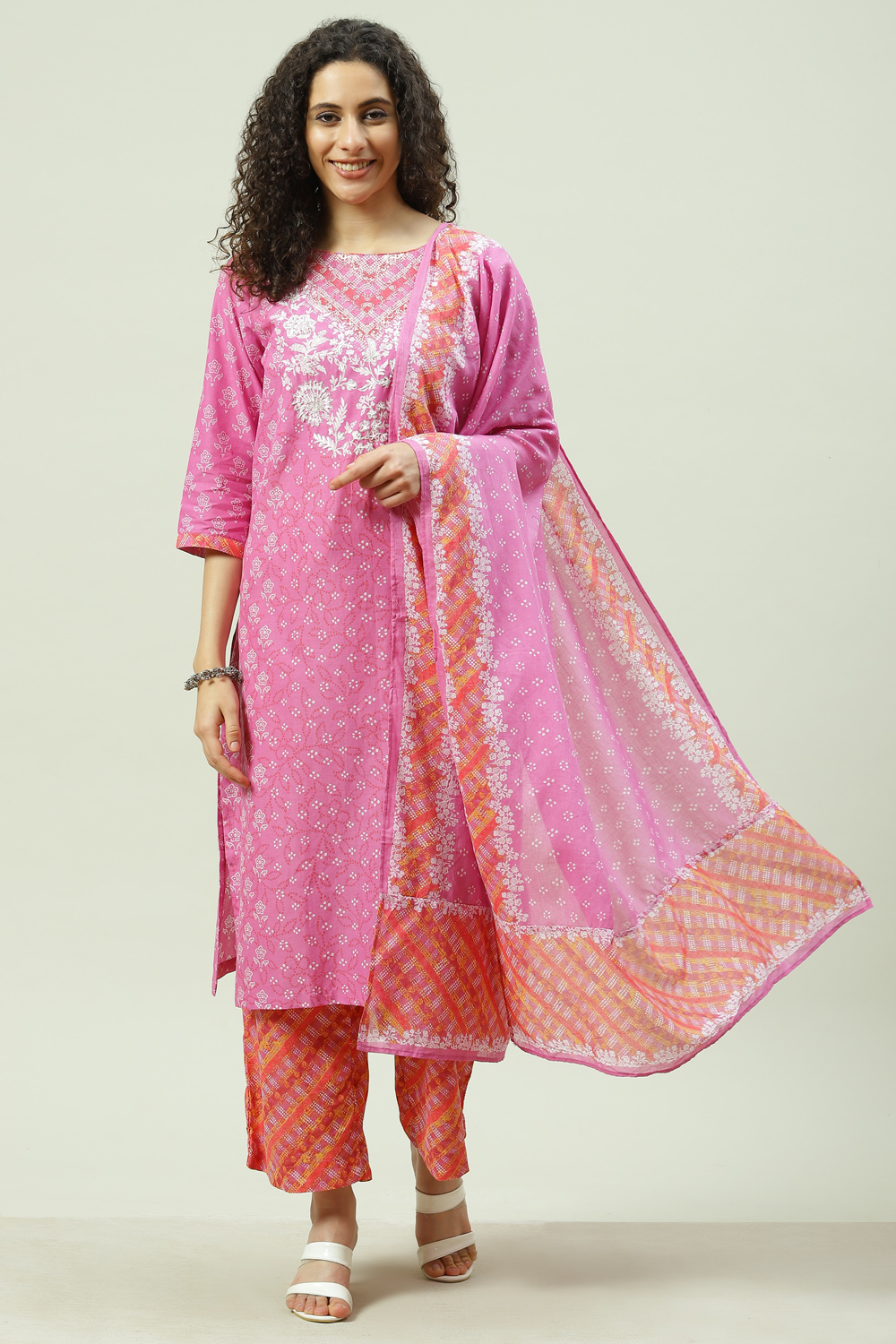 Pink Straight Kurta Palazzo Suit Set image number 0