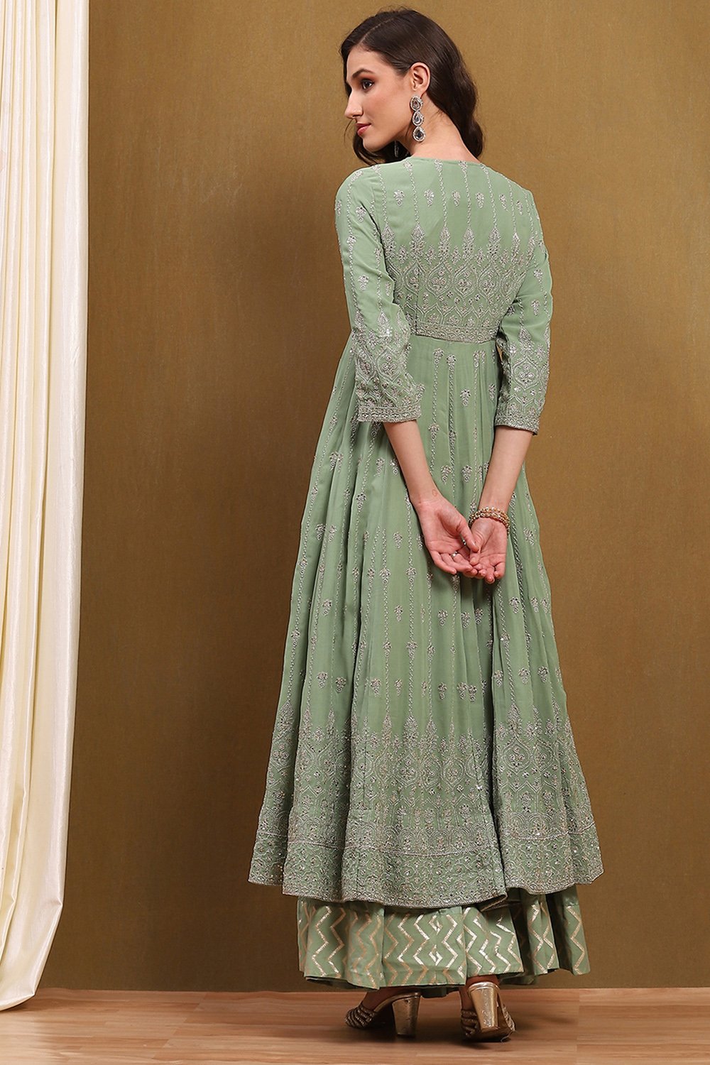 Green Viscose Georgette Anarkali Suit Set image number 4