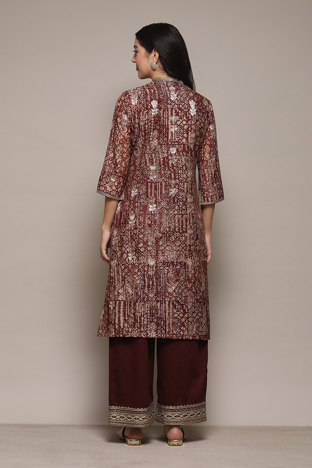 Indigo Cotton Blend Kalidar Printed Kurta Palazzo Suit Set image number 4