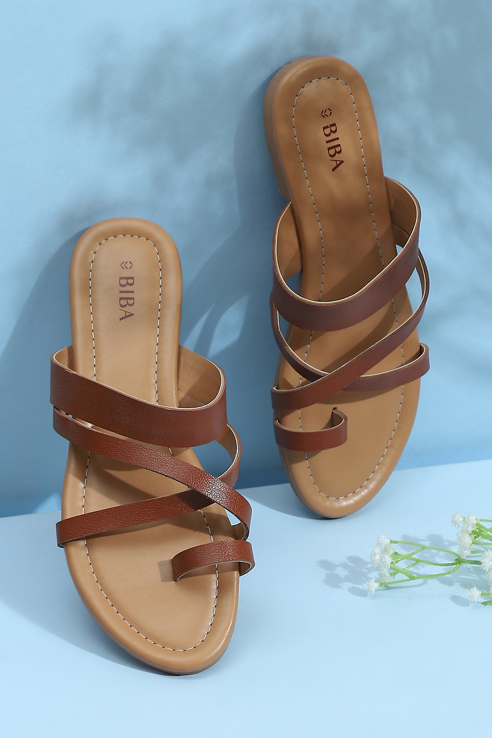 Brown Pu Ring Toe Sandals image number 6